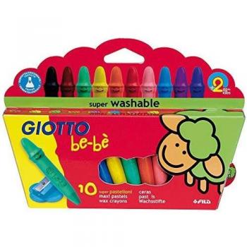 Lapices cera giotto super bebe caja de 10 colores surtidos + sacapuntas.