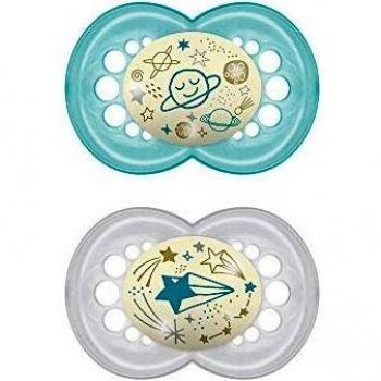 MAM Chupete Original Night S166 - Chupete con tetina de látex, para bebés de 6+ meses, brilla en la oscuridad - azul