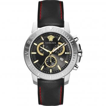 Versace NEW Chrono Leather Chronograph Watch Gray male Size: ONE SIZE