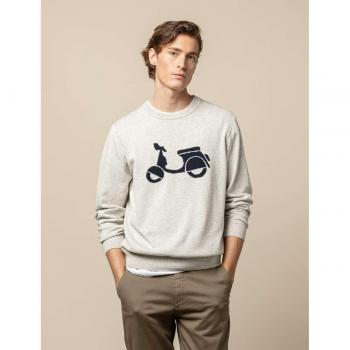 Jersey Scotta Moto gris punto fino logo marino para hombre