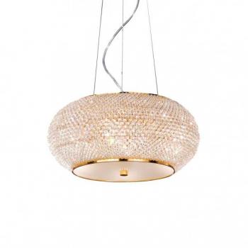 Colgante de techo LED Pasha Glass, cristal y metal dorado, 6 bombillas E14, diámetro 28cm