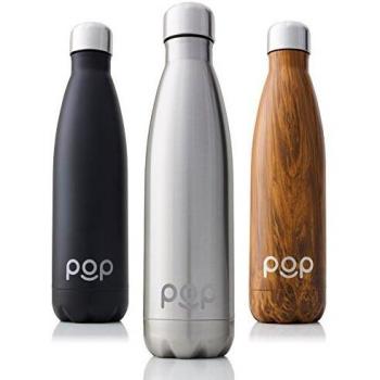 POP Design Botella de Agua, Mantiene Bebidas frías por 24h y Calientes por 12h, Acero Inoxidable con Aislamiento en vacío, Tapón Anti Goteo y Anti Sudor, 500 ML, Titanio
