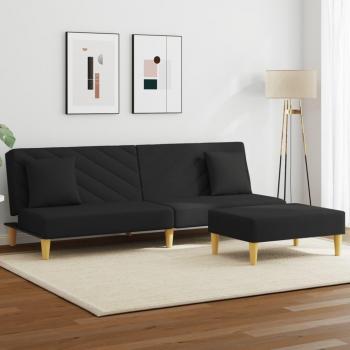 Sofá cama de 2 plazas con cojines y reposapiés en tela negra vidaXL