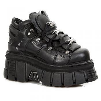 Botines Mujer New Rock M-106-S29 Diseño Rebelde con Plataforma en Cuero Negro Metálico