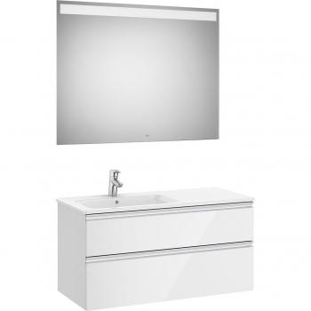 Conjunto de mueble de baño doble The Gap Roca con 2 cajones, lavabo a la izquierda y espejo con luz LED
