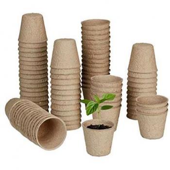 Set de 80 Semilleros Biodegradables Redondos de Papel, Macetas para Plantas, h x d: 5 x 6 cm, Color Marrón - Relaxdays