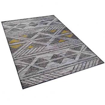 Alfombra Geométrica Gris y Amarillo de Poliéster 80 x 150 cm Kargi