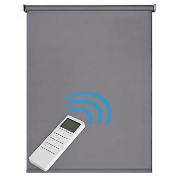 Estor Enrollable Motorizado Blackout Automático con Mando y Batería, Tejido 100% Poliéster, Acabados Elegantes en Aluminio, Protección Solar y Oscuridad Total - Gris 120x