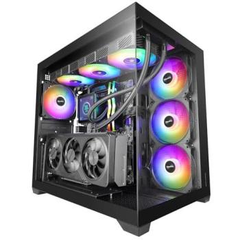 Caja PC ATX Mars Gaming MCV5, Cristal Templado Panorámico, 4 Ventiladores ARGB 120mm, USB-C, Negro