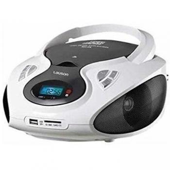 Lauson CP430, Radio Boombox FM/AM, CD Portátil, con USB, Lector de tarjetas SD, Blanco/Negro