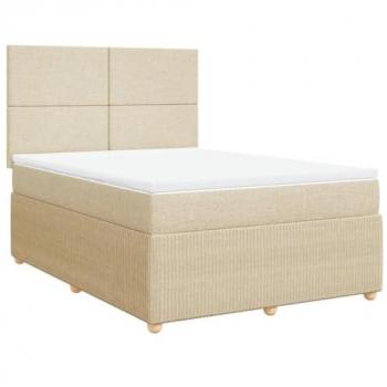 Cama box spring suave con colchón tela color crema 160x200 cm