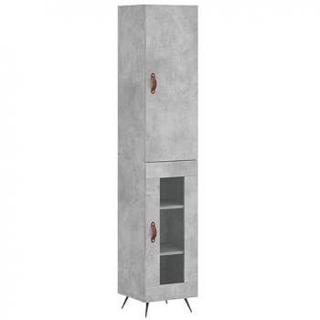 Aparador de madera contrachapada gris hormigón 34,5x34x180 cm con 1 puerta de cristal, mueble de almacenaje para salón, buffet y armario auxiliar