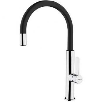 Teka Grifo de Cocina Monomando FOT 995, Caño Alto Anti-Cal, Cromo y Negro, Modelo 116030023