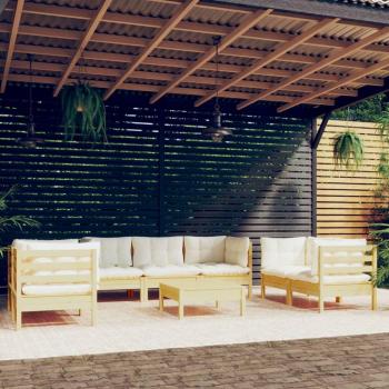 8-Piece Solid Pinewood Garden Lounge Set with Cream Cushions