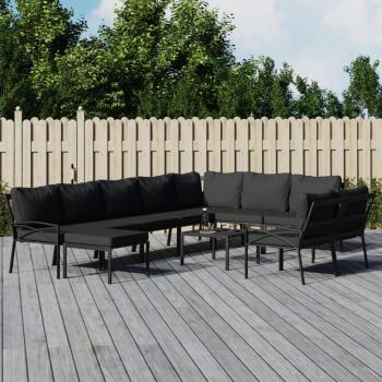 11-Piece Steel Garden Lounge Set with Grey Cushions
