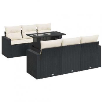 7-Piece Black Poly Rattan Garden Sofa Set with Cushions