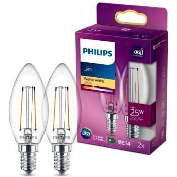 Bombilla LED Filamento E14 2W (Equivalente a 25W) Luz Cálida 2700K Pack de 2