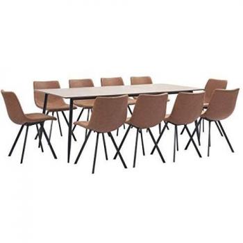 vidaXL Juego de Comedor 11 Piezas Cuero Sintético Mobiliario Interior Casa Hogar Robusto Duradero Resistente Funcional Práctico Útil Marrón Intermedio