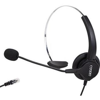 Teléfono Auriculares, Coodio Teléfono Auriculares [Cancelación de Ruido] [Proteína Orejera] Monoaural Auriculares con Micrófonos [4P4C] RJ9 RJ10 Para Oficina y centro de llamadas - HS1