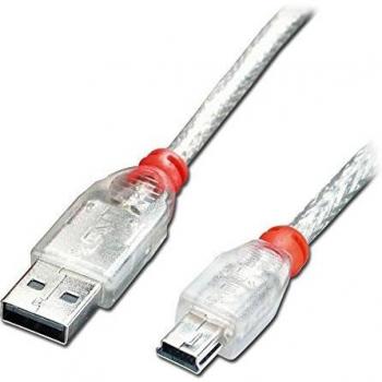 Lindy 5m USB 2.0 Cable - Type A to Mini-B, Transparent