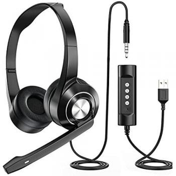 NIUQIGE Auriculares para PC con micrófono, oficina de negocios con cancelación de ruido USB/3,5 mm Auriculares para computadora para Skype, seminario web en línea, centro de llamadas, escuela, Tableta