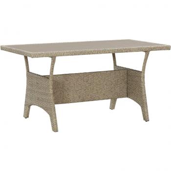 Mesa de jardín de ratán sintético gris 130x70x66 cm