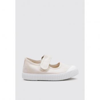 Victoria Merceditas de lona DREC con tira adherente y puntera de goma para bebé niña (hasta talla 30) en color Beige