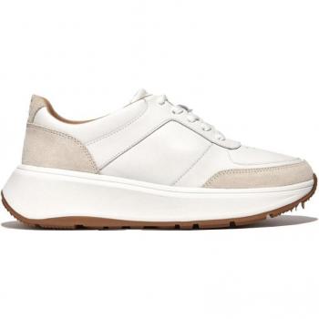 FITFLOP F-Mode Urban White Leather Flatform Trainers Size 4 - Women's