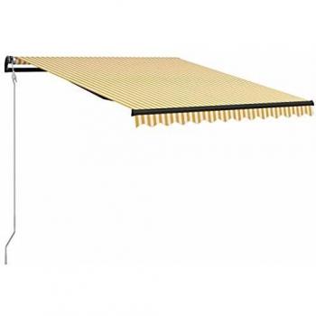 Toldo automático retráctil amarillo y blanco 300x250 cm