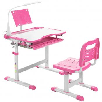 Set Escritorio y Silla para Niños con Altura Regulable, Luz LED, Superficie Inclinada y Cajón Extraíble en Rosa