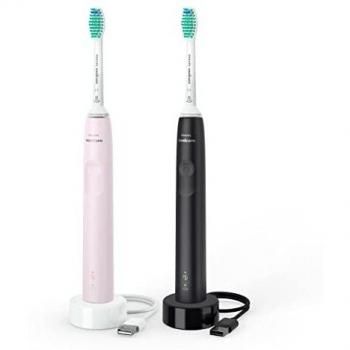 Philips Sonicare 3100 Series HX3675/15 Duo Electric Toothbrush Set - Sonic Technology, Timer, Easy-Start Program, Black & Pink
