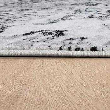 Alfombra Rectangular Vintage Tara 210, 12 mm de Altura, Diseño en Negro y Blanco, 80x150 cm para Salón