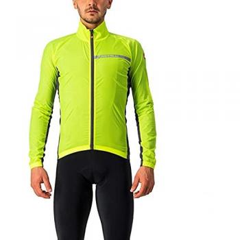 Chaqueta cortavientos Castelli Squadra Stretch para hombre, color amarillo flúor/gris oscuro, talla XXL
