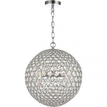 Lámpara colgante Fiesta de cristal y cromo pulido 5 luces, esférica de 35 cm, con portalámparas G9