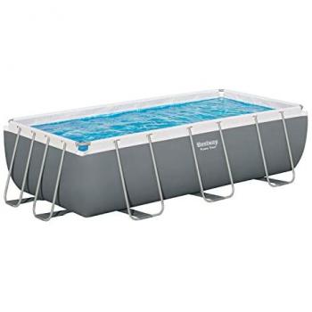 Bestway Piscina Tubular Rectangular Power Steel 404x201x100 cm con Depuradora de Arena, Escalera y Dispensador Qu