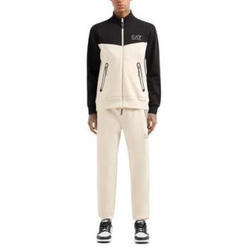 Chándal EA7 Athletic Colour Block de mezcla de algodón afelpado, beige/negro, talla S