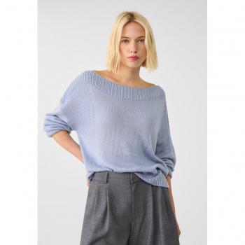 Sky Blue Ribbed Knit Boat Neck Sweater - Size L