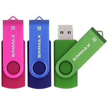 SIMMAX Memoria Flash USB 32GB 3 Piezas Pen Drive USB 2.0 Giratoria Flash Drive Thumb Drive