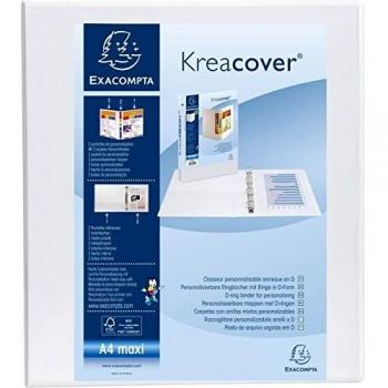 Exacompta 51843E - Carpeta 4 anillas mixtas 40 mm forrada 3 bolsillos exteriores krea cover, A4 maxi, blanco