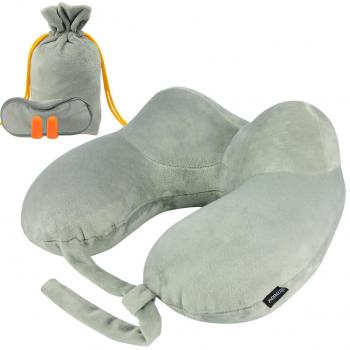 Almohada viaje,MORECOO Almohada inflable de Kit de viaje, Almohada de viaje para cuello, Tapones para los oídos y Antifaz Perfecta para aviones ,coches ,oficina ,viajar y más