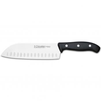 3 Claveles - Cuchillo japonés Santoku Alveolado, carne pescado y verdura, Acero Inoxidable, línea DOMVS -