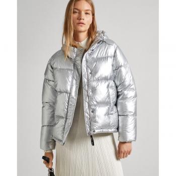 Chaqueta de mujer Pepe Jeans Morgan plateada con capucha ajustable