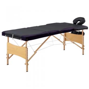 Camilla de Masaje Plegable 3 Zonas de Madera Color Negro y Beige, Portátil, con Opciones en Negro, Blanco y Morado