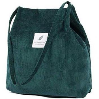 ZhengYue Bolso de Hombro Informal de Las señoras del totalizador de la Pana de Las Mujeres Bolso de Playa Reutilizable Plegable de la Playa de Las Compras Green