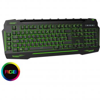 Teclado Gaming LED Retroiluminado 7 Colores con Descanso para Teléfono y Hub USB - 4 Teclas Macro