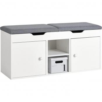 Banco zapatero SoBuy FSR96-W con 2 puertas y 2 estantes, armario de entrada para almacenar y ordenar, dimensiones 100 x 34 x 48 cm, color blanco y gris