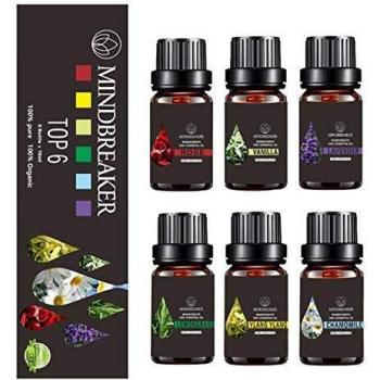 Juego de Aceites Esenciales Florales, Aceites Perfumados de Aromaterapia Orgánica Top 6 Aceites Esenciales Terapéuticos de Grado Premium 100% Puros - Juego de Regalo Botellas de 6 / 10ml
