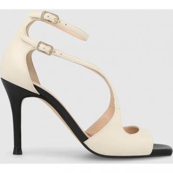 Lodi - Sandalias de tacón de mujer en piel combinada, color blanco y negro, con doble pulsera al tobillo y tiras entrelazadas en empeine
