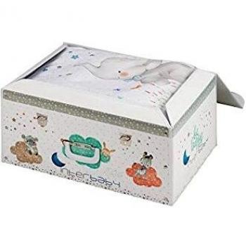 Interbaby - Set Baúl Y Coordinado 2 Piezas Funda Nórdica Elefante Para, B92214-01, Blanco Y Azul, Cuna