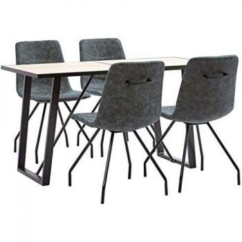 vidaXL Juego de Comedor 5 Piezas Cuero Sintético Mobiliario Decoración Interior Casa Hogar Robusto Duradero Resistente Funcional Práctico Útil Negro